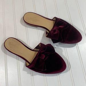 Kate Spade Madra Velvet Bow Mules, Size 9, Burgundy Red